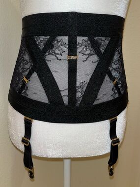 Honey Birdette Renee Black Lace Garter Corset Belt XS